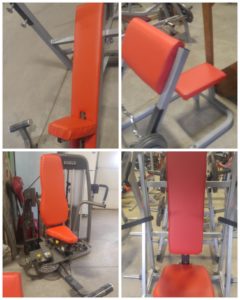 Reupholstered fitness equipment, Harley Davidson Orange with black stitching. Thanks Joe and Tony at Northway estates, Malta, N.Y.