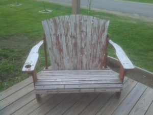 Before picture of Adirondack chair we boho chic yellow.