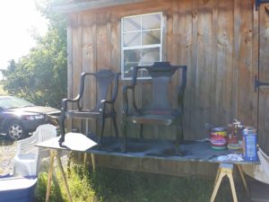 King and Queen chairs painted in kitty black. 