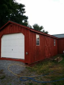 After picture of the Amish built sheds we are restoring, the sheds are stained with two coats of redwood stain. Size 12 x 24. Cost $2400.00 plus material. The customer is very happy with the outcome. 