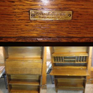 Completion pictures of the 100 year-old oak Secretary desk we had the privilege of restoring. It was stained with a medium Oak stain and finished out with a low gloss hand rubbed tung oil finish.