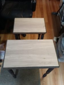 Walnut nesting tables with new walnut vaneered. 