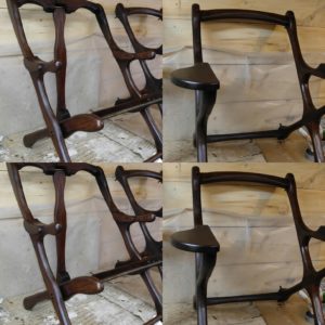 After pictures of the Shoemaker sling chairs, stained with a red mahogany stain. Once the stain sets we will start applying a hand rubbed tung oil finish.