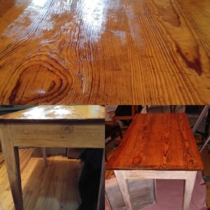 Additional pictures of the country table complete restoration. We had to take the table apart, to reglue the lower part of the chair and reattach the top. The customer is truly pleased with the table.