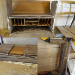 Additional pictures of the 100 year old Secretary's desk, we are restoring. It will be stained with a light oak stain and finished out with a low gloss hand rubbed tung oil finish.