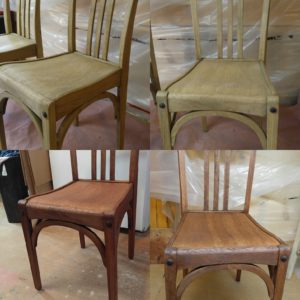 Progress pictures of the Oak chairs for the Otesaga hotel and resort, wine tasting room.