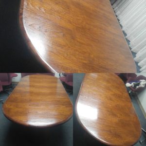 8 ft Walnut conference table, it was stained with a brown mahogany,srain, and finished out with11 coats of low gloss hand rubbed Tung Oil finish.