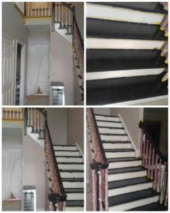 Progress pics of a oak staircase, being painted black and contrasting white risers.