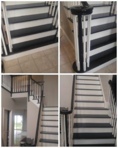 Completed pics of the Oak staircase, we used a General Finishes black gel stain and finished it out with a satin floor urethane. $2,500.00 for a staircase like this.